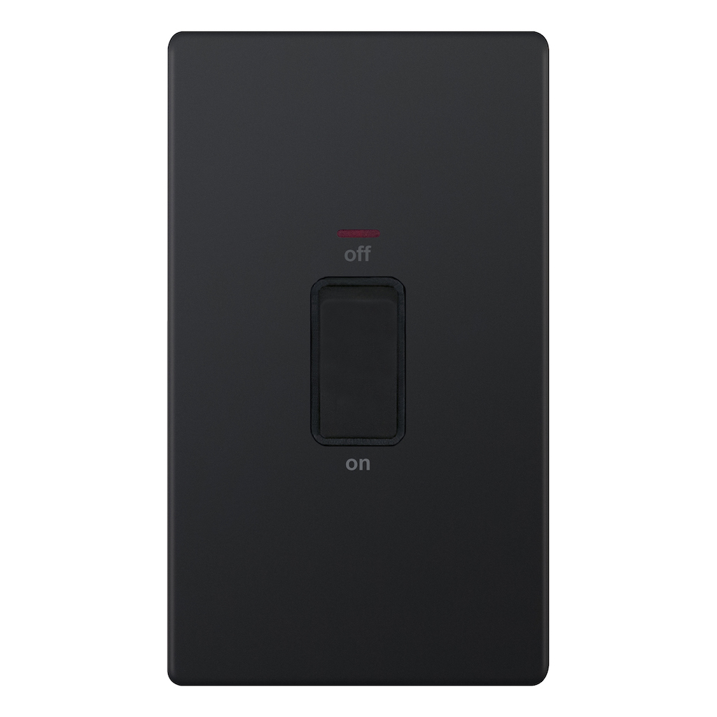 EUROLITE Interruttore Per Fornello 45 Amp DP Con Presa 13 Amp – Design Piatto In Nichel Nero Con Bilancieri Abbinati