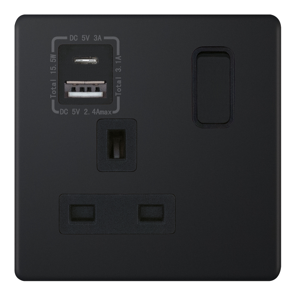 5MPLUS-888 1 Gang 13 Amp Socket with 1 x USB Type C & 1 x USB Type A Port (3.1A)