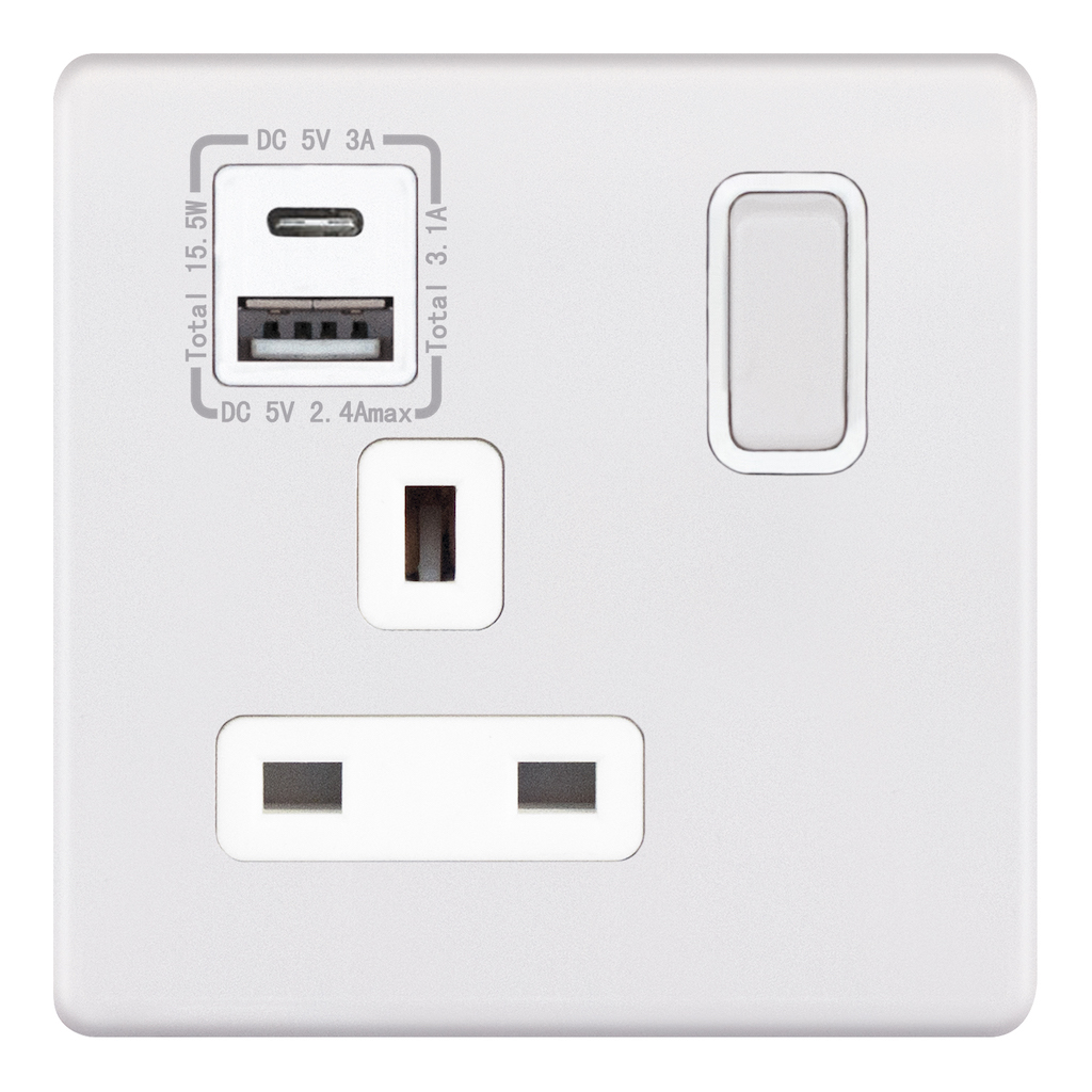 5MPLUS-988 1 Gang 13 Amp Socket with 1 x USB Type C & 1 x USB Type A Port (3.1A)