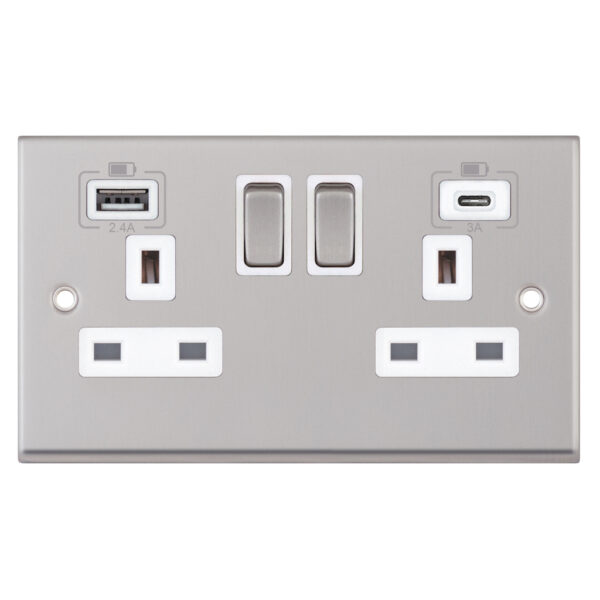 7MPRO-163 2 Gang 13 Amp Socket with 2 x USB Ports 1 C Type 1 A type 2 ...