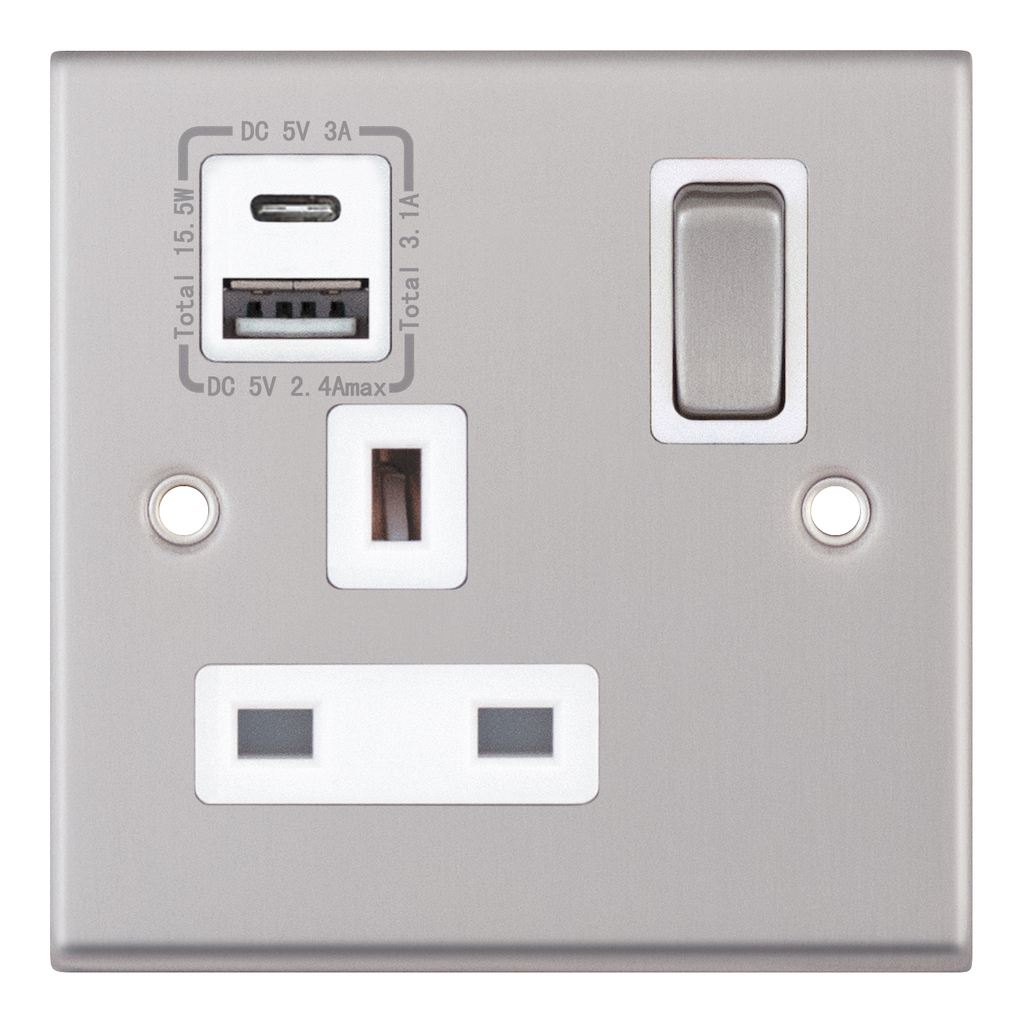 7MPRO-188 1 Gang 13 Amp Socket with 1 x USB Type C & 1 x USB Type A Port (3.1A)