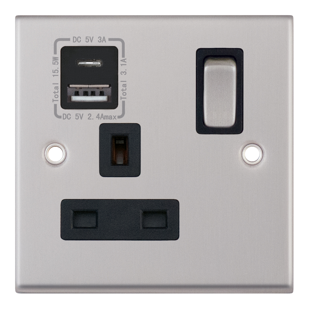 7MPRO-288 1 Gang 13 Amp Socket with 1 x USB Type C & 1 x USB Type A Port (3.1A)