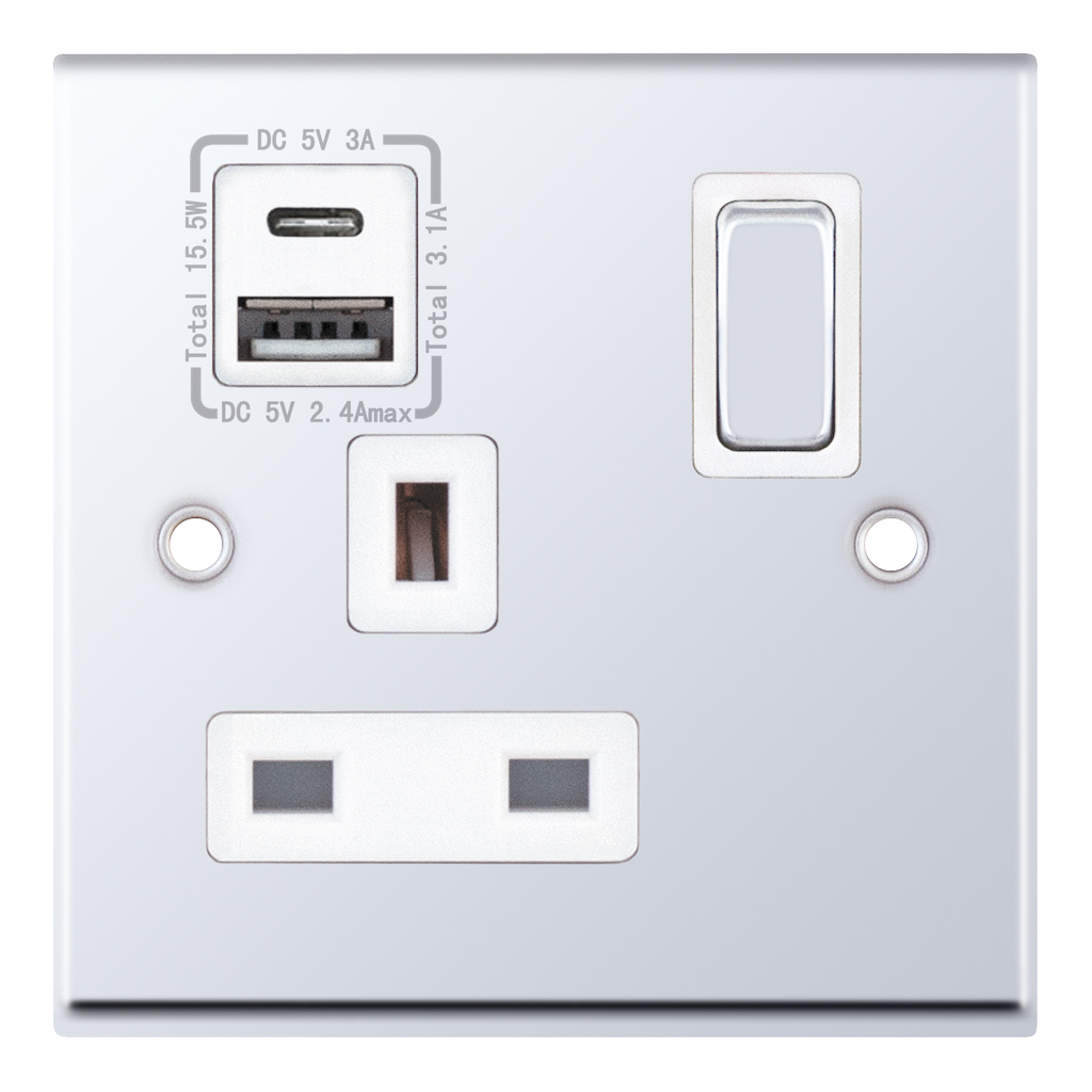7MPRO-388 1 Gang 13 Amp Socket with 1 x USB Type C & 1 x USB Type A Port (3.1A)