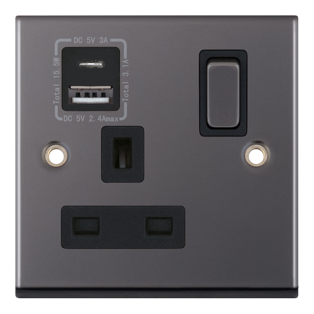 7MPRO-488 1 Gang 13 Amp Socket with 1 x USB Type C & 1 x USB Type A Port (3.1A)