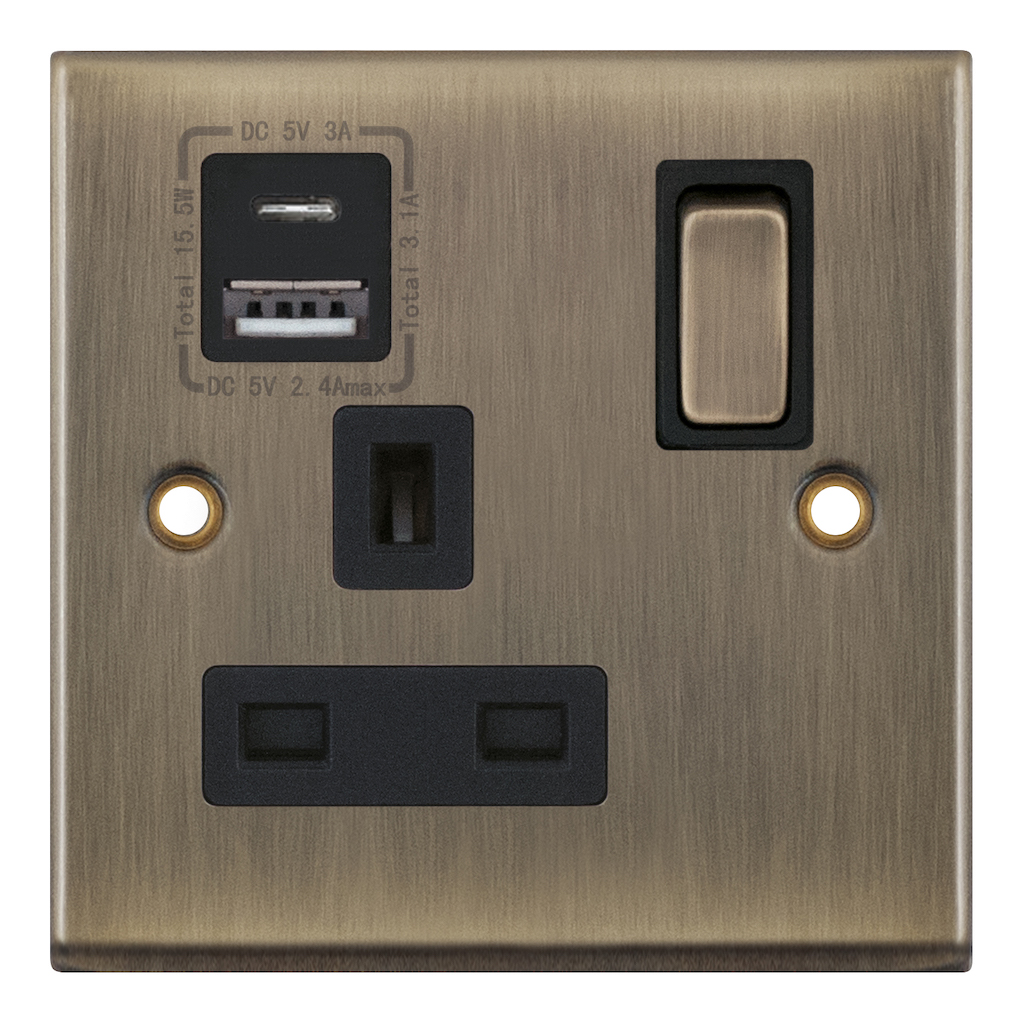 7MPRO-688 1 Gang 13 Amp Socket with 1 x USB Type C & 1 x USB Type A Port (3.1A)