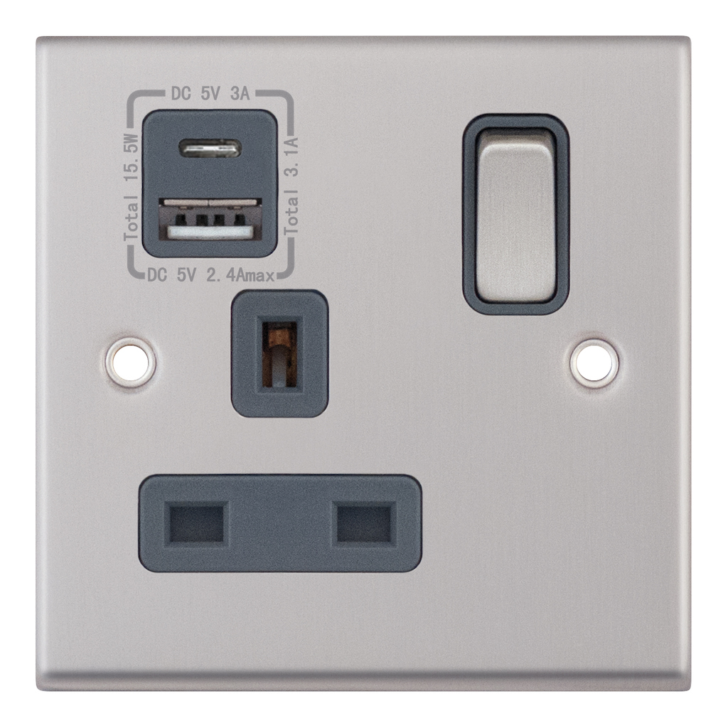 7MPRO-788 1 Gang 13 Amp Socket with 1 x USB Type C & 1 x USB Type A Port (3.1A)